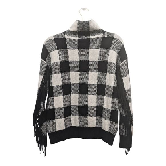 Lauren Ralph Lauren Black & White Buffalo Check Fringe Cowl Neck Sweater, XS - Picture 8 of 11